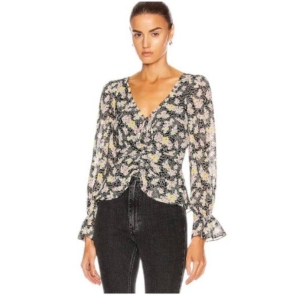 Cinq A Sept 'Kimberly' Long Sleeve Cinch Front Floral Blouse XXS